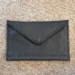 Hand-Stitched Black Leather Envelope Clutch